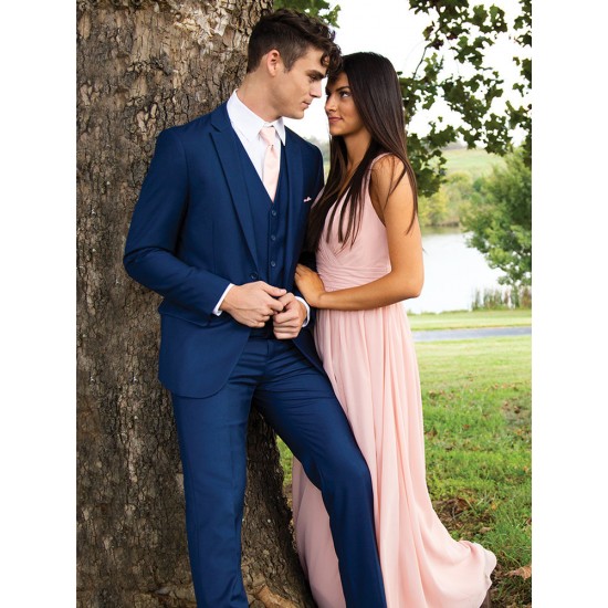 Navy blue suit shop and pink dress